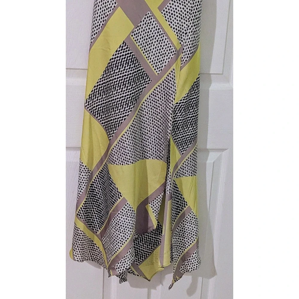 EXPRESS Geometric Print Cowl Neck‎ Slip Maxi Dress Green Black White XXS NWOT - Picture 4 of 8